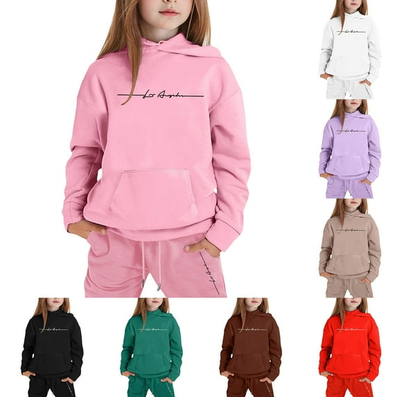 Gelikeya Cute Hoodies for Kids Girls Long Sleeve Fahsion Prints Hooded Sweatshirts Sweatpants 2pcs Fall Winter Outfit Clothes 1-9Y (Red, 1-2 Years)
