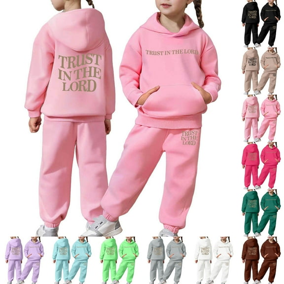 Gelikeya Cute Sweatsuits 2 Piece Pants Set Hooded Sweatshirt and Jogger Sweatpants Boys Girls Tracksuits Preppy Clothes (Hot Pink, 12-13 Years)