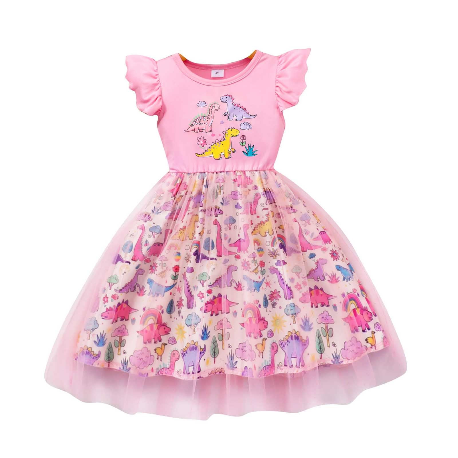 Gelikeya Easter Dresses for Girls Size 6-8 Cartoon Dinosaur Print ...