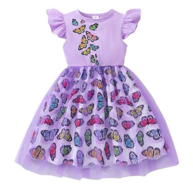 Gelikeya Easter Dresses for Toddler Girls Size 5T Colorful Print Flutter Sleeve Dress Little Girl Spring Summer Dress(Toddlers, Z01-, 2-3 Years)