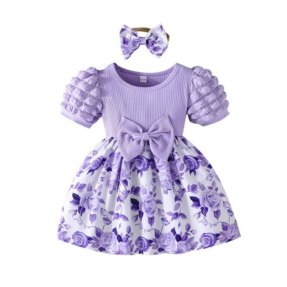 Gelikeya Easter Dresses for Baby Girl 6 to 9 Months Floral Summer Dress Skirt Sleeveless Coat Headband 2 PC(Toddlers, Light Purple, 2-3 Years)