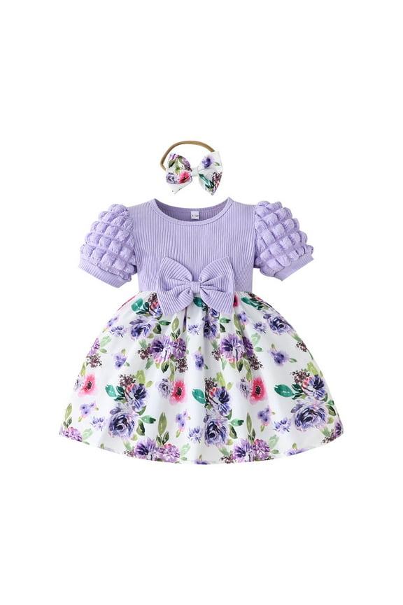Easter Dresses for Baby Girl 6 to 9 Months Floral Summer Dress Skirt Sleeveless Coat Headband 2 PC(Toddlers, , 6-9 Months)
