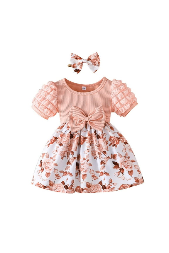 Easter Dresses for 3 to 6 Month Old Baby Girls Floral Summer Dress Skirt Sleeveless Coat Headband 2 PC(Toddlers, Yellow, 3-6 Months)