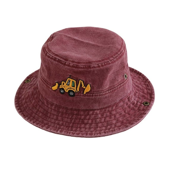 Gelikeya Excavator Toddler Baby Bucket Hats for Kids Protective Beach Hat Kids Camping Fishing Hat for Boy (Red, 2-8 Yearss)