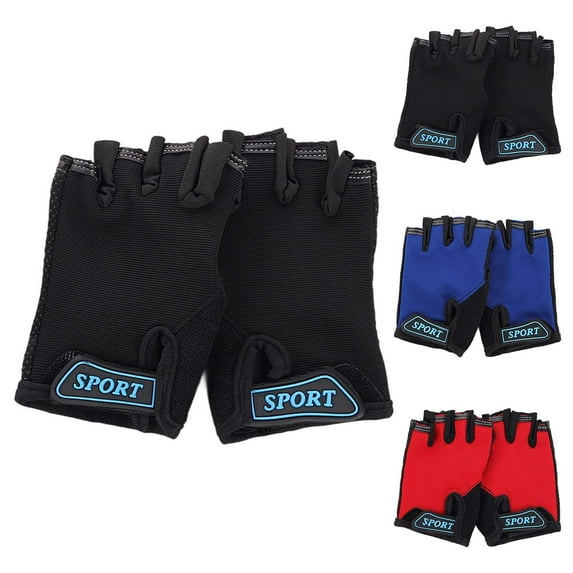 Gelikeya Fingerless Gloves for Kids Size 6-12 Blue, Solid Color Rock Climbing Gloves Blue 6-12 Years