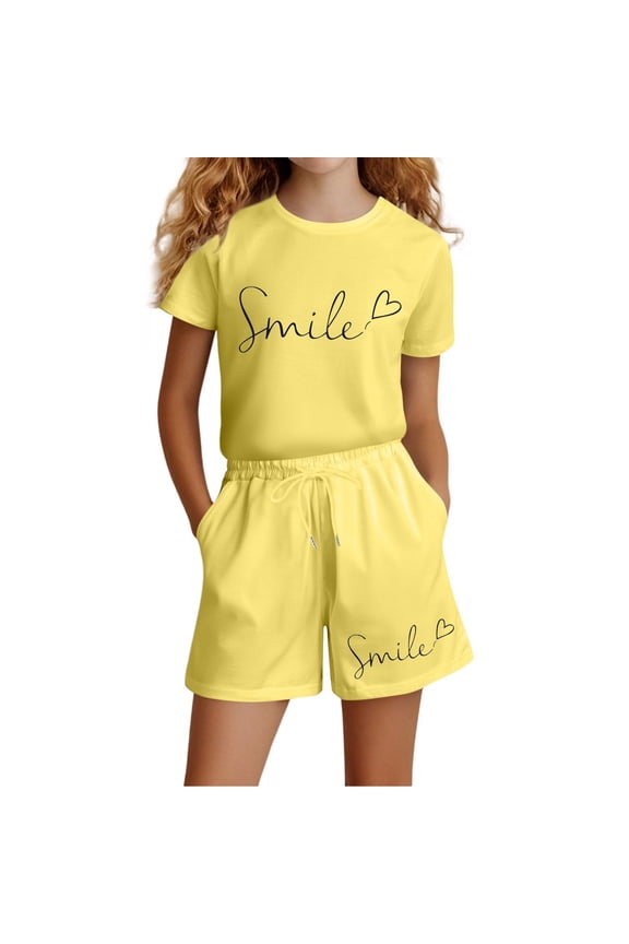First Day of School Outfits for Girls Szie 11-12 Yellow 2 Piece Tee Shirt and Pants Set