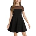 thumbnail image 1 of Gelikeya Flower Girl Dresses Girls 7-16 Solid Color First Communions Dress Contrast Mesh Puffy Short Sleeve A Line Casual Party Dress(Tweens, Black, 10-12 Years), 1 of 1