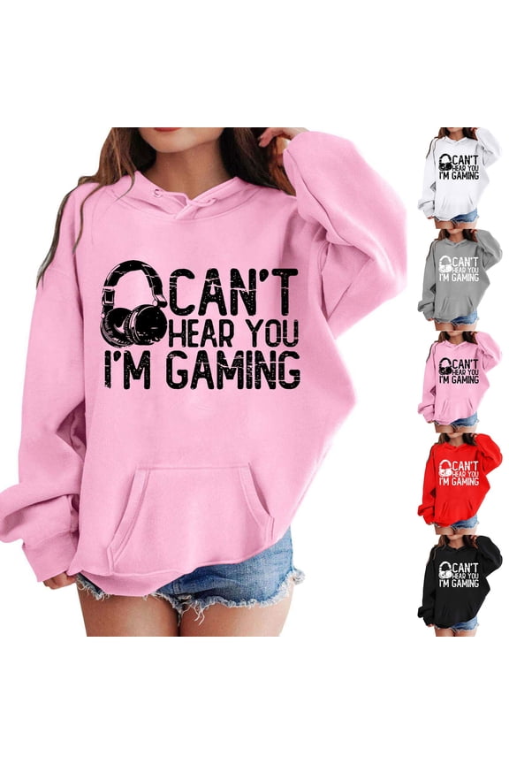 Funny Can't Hear You I'm Gaming Hoodies for Girls Cute Casual Sweatshirt Long Sleeve Pullover Shirts 3-12Y (Black, 5-6 Years)
