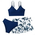 thumbnail image 1 of Gelikeya Girl 3 Piece Swimsuits Bathing Suit High Waist Floral Prints Bikini Set with Shorts Swimwear for Size 8-14 Years #01 Dark Blue & 15-16 Years, 1 of 6