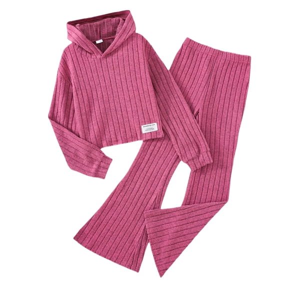 Gelikeya Girl Fall Clothes Set Warm Sweatshirt Wide Leg Pants Long Sleeve Sweatsuits Winter Hooded Pullover Outfits 7-12Y (Red, 11-12 Years)