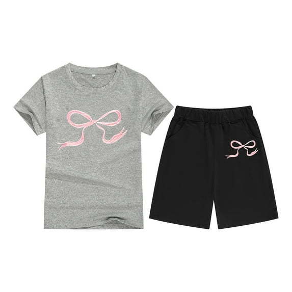 Gelikeya Girl Outfits Size 7-8 Clothes for Girls 12-14 Trendy Pink Sweatsuit Toddler Two Piece Outfits Girls Kids Short Set (Grey, 6-7 Years)
