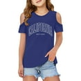 thumbnail image 1 of Gelikeya Girl Shirts Size 3-12 Blue Casual Cold Shoulder Short Sleeves Loose Tshirts Soft and Comfortable Clothing 11-12 Years, 1 of 6