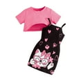 thumbnail image 1 of Gelikeya Girls 2 Piece Cute Cartoon Camisole Pencil Dress with Short Sleeve Crop Tee Top Set Summer Cute Outfits 0-3Y (Z02 Hot Pink, 12-18 Months), 1 of 7