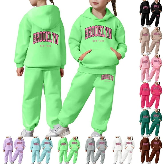 Gelikeya Girls 2 Piece Outfits Sweatsuit City Letter Print Pullover Hoodie Sweatshirt Lounge Sets Jogger Sweatpants 2-13 Years (Coffee, 10-11 Years)