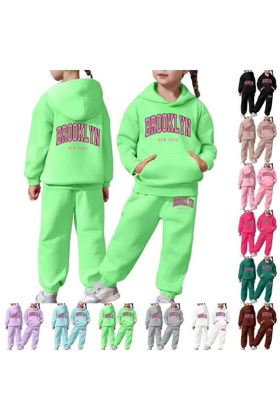 Girls 2 Piece Outfits Sweatsuit City Letter Print Pullover Hoodie Sweatshirt Lounge Sets Jogger Sweatpants 2-13 Years (Coffee, 2-3 Years)