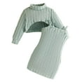 thumbnail image 1 of Gelikeya Girls 2 Piece Outfits Vertical Stripes Long Sleeve Sweater Crop Tops Camisole Pencil Dress Set Baby Clothes (Light Green, 9-12 Months), 1 of 8