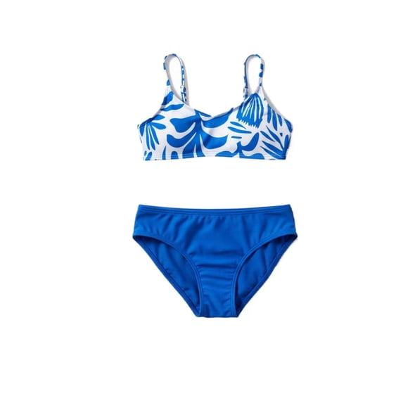 Gelikeya Girls 2 Piece Swimsuit Ruffles Flounce Printed Bikini Tops Shorts Set Swimwear Girl Bathing Suits X01 Blue & 4-5 Years