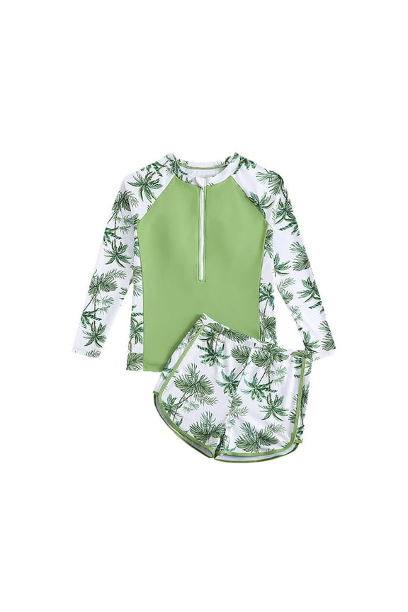 Girls Bathing Suits Size 10-12 Period Swimwear for Teens Separate Swimsuit Cute Yoga Swimsuit Beach Wear Kids UPF 50+ Rashguard(Teens, Green, 12-13 Years)