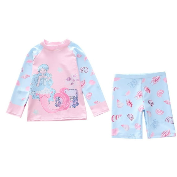 Gelikeya Girls Bathing Suits Size 4-5 Toddler Girl Swimsuit Long Sleeve Cartoon Character Graphic Prints Summer Beach Swimming Suit (Toddlers, R01 Light Blue, 4-5 Years)
