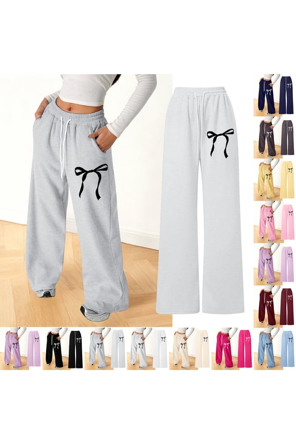 Girls Bowknot Baggy Sweatpants Cute Straight Leg Athletic Pants with Pockets Clothes for Teen Girls 4-16 Years, White & 10-11 years