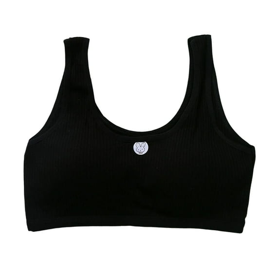 Gelikeya Girls Bras Solid Color Spaghetti Straps Seamless Sport Training Bra Soft Comfortable Cotton Bralette Adjustable Shoulder Underwear Crop Top Undies(Tweens, Black, 8-13 Years)