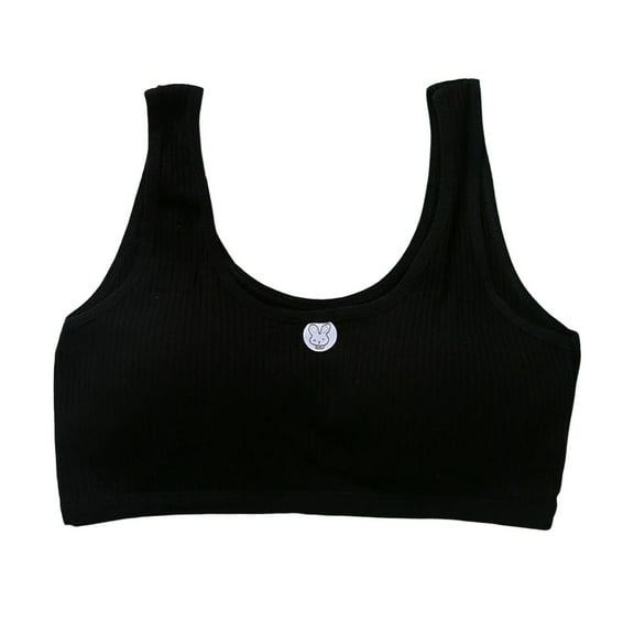 Gelikeya Girls Bras Solid Color Spaghetti Straps Seamless Sport Training Bra Soft Comfortable Cotton Bralette Adjustable Shoulder Underwear Crop Top Undies(Tweens, Black, 8-13 Years)