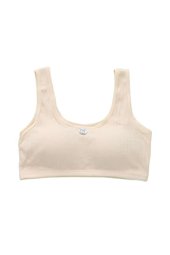 Girls Bras Solid Color Spaghetti Straps Seamless Sport Training Bra Soft Comfortable Cotton Bralette Adjustable Shoulder Underwear Crop Top Undies(Tweens, Beige, 10-14 Years)