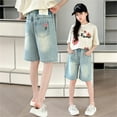 thumbnail image 1 of Gelikeya Girls Denim Shorts Kids Summer Cute Floral Comfort High Elastic Waist Lightweight Shorts Clothes Z03 Light Blue, 9-10 Years, 1 of 8