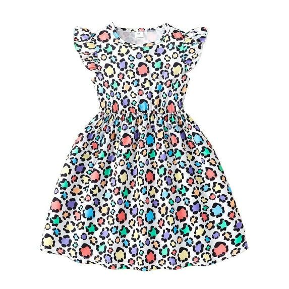 Gelikeya Girls Dresses Size 1-6 Kid Floral Ruffle Flutter Sleeve Leopard Print Sundress Summer Toddler Girl Princess Dresses(Toddlers, Z05-White, 2-3 Years)