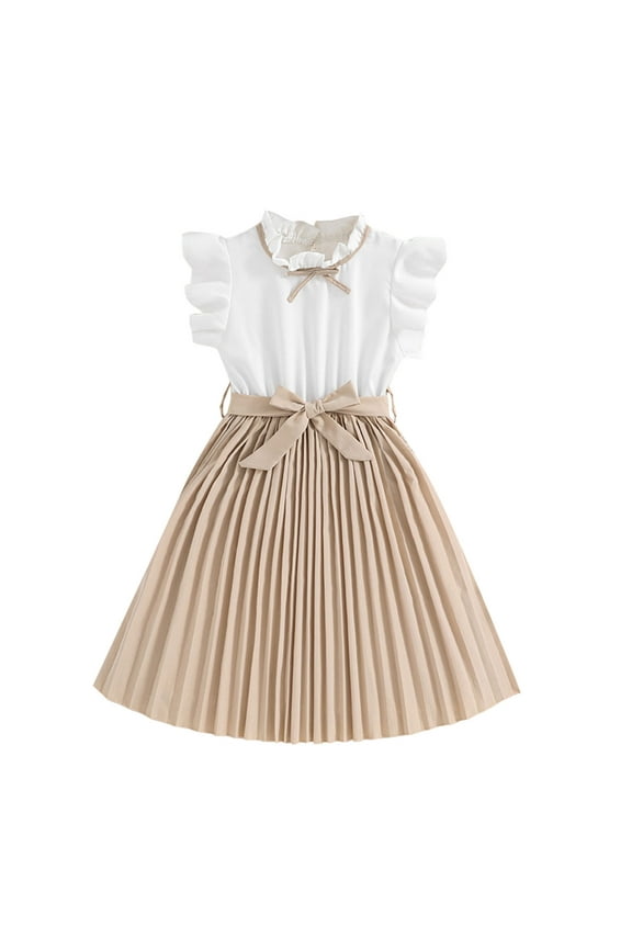 Girls Easter Dresses Size 10 Party Ruffle Flutter Sleeveless Gown Dress Kid Bowknot Design Children Girl Clothes Spring Summer Dresses(Toddlers, Z01-Khaki, 7-8 Years)