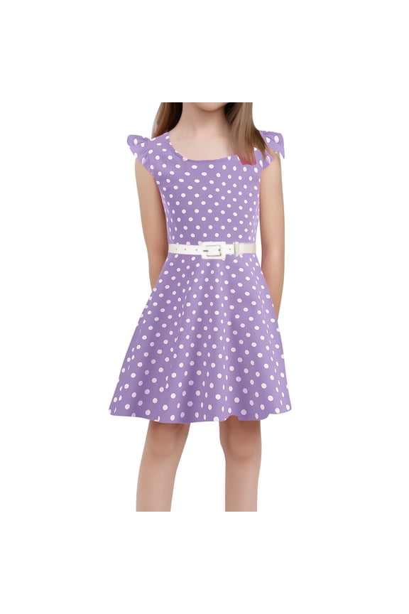 Girls Easter Dresses Size 10 Party Sleeveless Gown Dress Kid Dots Prints Floral Children Girl Clothes Dresses(Toddlers, Purple, 5-6 Years)