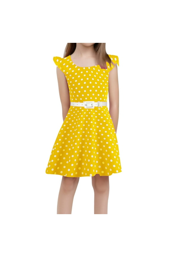 Girls Easter Dresses Size 10 Party Sleeveless Gown Dress Kid Dots Prints Floral Children Girl Clothes Dresses(Toddlers, Yellow, 5-6 Years)