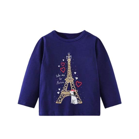 TGPMGRZ Girls Fall Winter Sweater Clothes Fashion Graphic Tee Shirts Casual Loose Wear Sweatshirts (Dark Blue, 5-6 Years)
