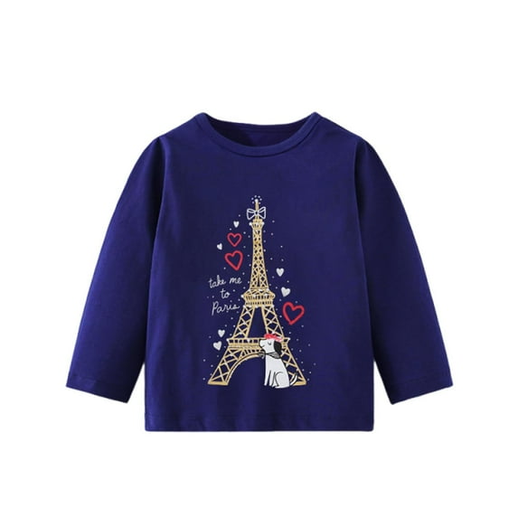 Gelikeya Girls Fall Winter Sweater Clothes Fashion Graphic Tee Shirts Casual Loose Wear Sweatshirts (Dark Blue, 5-6 Years)