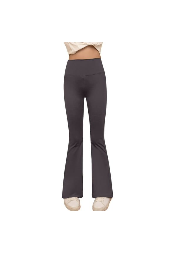 Girls Flare Leggings High Waisted Yoga Pants Bootcut Dance Casual Pants Activewear Kids Bell Bottoms School Wear, Dark Gray & 5-6 Years