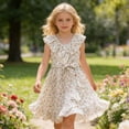 thumbnail image 1 of Gelikeya Girls Floral Dress Ruffle A-Line Toddler Summer Sleeveless Casual Dresses Fashion Cute Z02 White, 4-5 Years, 1 of 8