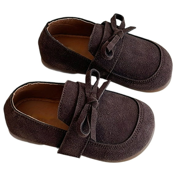 Gelikeya Girls Footwear School Shoes Cute Bowknot Solid Color Sneakers Girls' Fashion Brown 5.5-6 Years