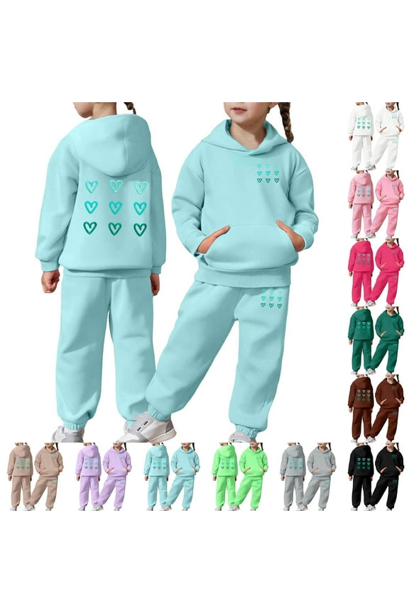 Girls Graphic Jogging Suits Sweatsuits 2 Piece Set Oversized Hoodie and Sweatpants Fall Winter Clothes (Blue, 8-9 Years)