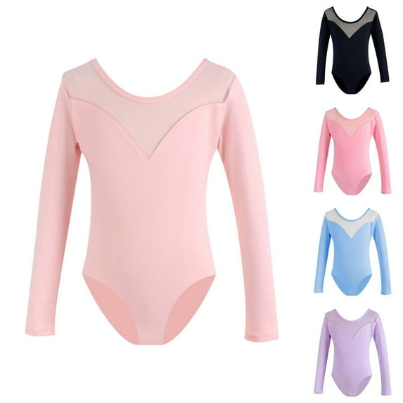 Gelikeya Girls Gymnastics Leotards Long Sleeve Ballet Dance Wear Kids Bodysuit Soft and Comfortable Leotard (A03 Light Pink, 3-4 Years)
