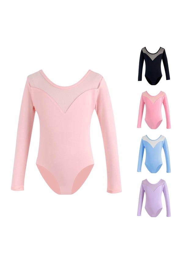 Girls Gymnastics Leotards Long Sleeve Ballet Dance Wear Kids Bodysuit Soft and Comfortable Leotard (A03 Purple, 5-6 Years)