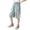 thumbnail image 1 of Gelikeya Girls Jorts Fashion Cute Floral Embroidered Jeans Shorts High Elastic Waist Denim Shorts Summer Clothes #02 Light Blue, 3-4 Years, 1 of 8