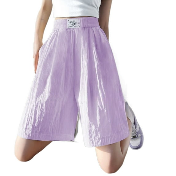 Gelikeya Girls Linen Culottes Pants Flowy Wide Leg Drawstring Casual Summer Loose Soft Elastic Waist Capri Pants Purple, 3-4 Years