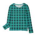 thumbnail image 1 of Gelikeya Girls Long Sleeve T Shirts Round Neck Plaid Shirt Basic Casual Loose Tunic Tops Soft Comfortable Kids Clothing Mint Green 8-9 Years, 1 of 6