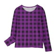 thumbnail image 1 of Gelikeya Girls Long Sleeve T Shirts Round Neck Plaid Shirt Basic Casual Loose Tunic Tops Soft Comfortable Kids Clothing Purple 4-5 Years, 1 of 6