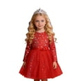 thumbnail image 1 of Gelikeya Girls Long Sleves Wedding Dress Flower Girl Star Sequins Bride Birthday Party Dresses with Layerd Tutu Skirt Red & 3-4 Years, 1 of 4