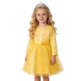 thumbnail image 1 of Gelikeya Girls Long Sleves Wedding Dress Flower Girl Star Sequins Bride Birthday Party Dresses with Layerd Tutu Skirt Yellow & 4-5 Years, 1 of 4