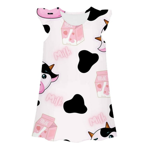 Gelikeya Girls Pajama Dress Size 5-6 Cute Anima Print Flutter Sleeved Nightgowns for Kids Nighiewear Loungewear #03 Pink 3-4 Years