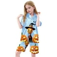 thumbnail image 1 of Gelikeya Girls Pajamas Size 10-12 Halloween Outfits 3 Piece Short Sleeve Tops + Shorts + Pants Nightiewear Pajama Sets (Light Blue, 12-13 Years), 1 of 7