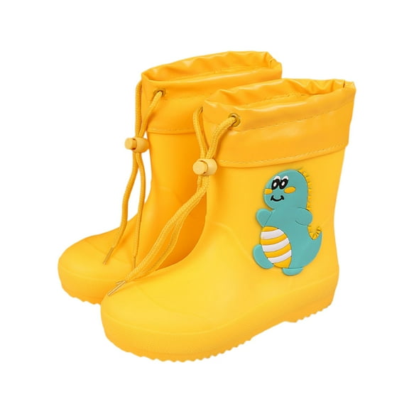 Gelikeya Girls Rain Boots Cute Cartoon Rubber Boots Little Girl School Shoes Snow Boots (Rainwear, Yellow, 2-3 Years)