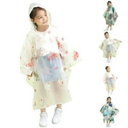 GELIKEYA Girls Rain Jackets Size 6-15 Years Kids Ponchos Cute Cartoon Graphic Rainproof Raincoat (Blue, 11-12 Years)